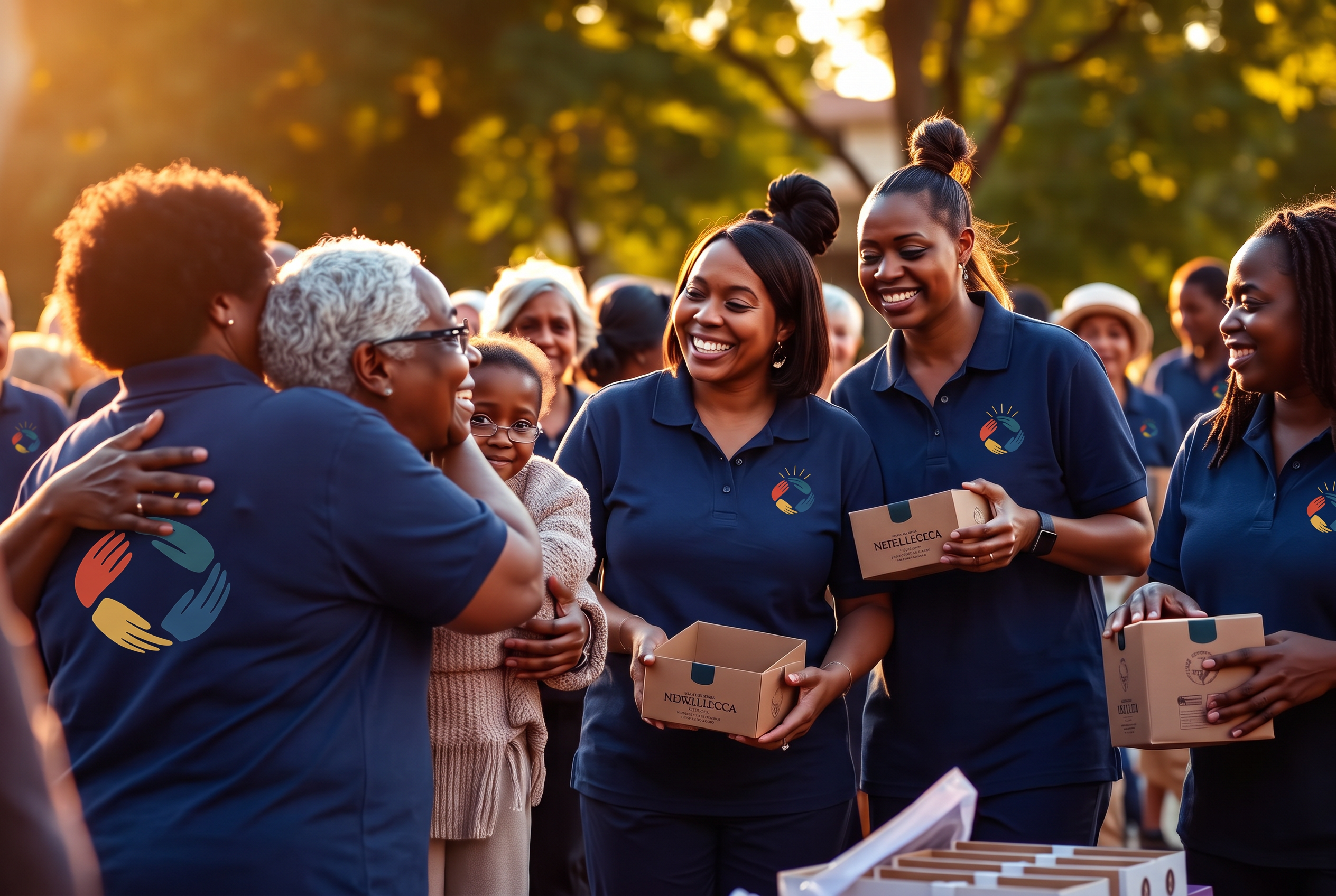 Community members and caregivers gathering at an outreach event