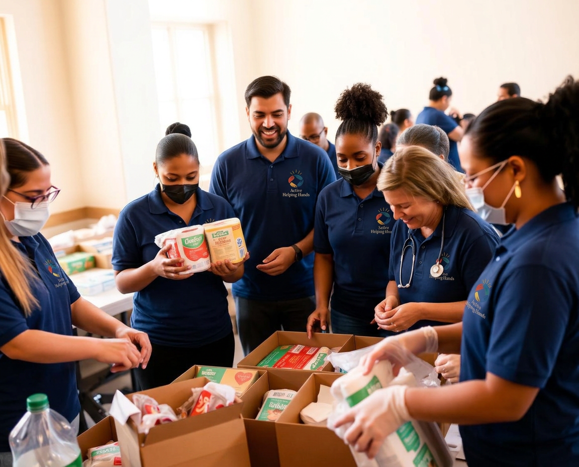 Volunteers packing family support boxes